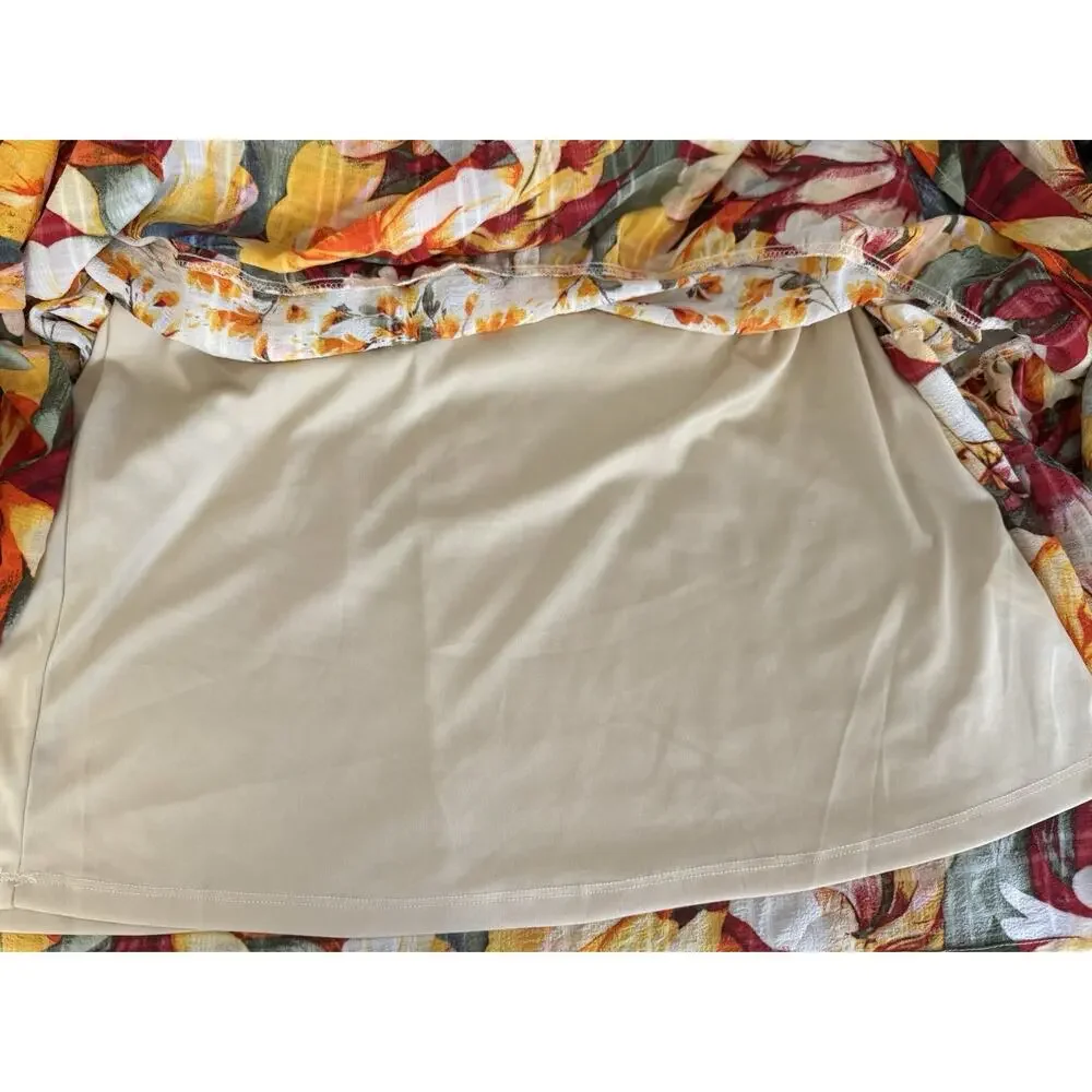 Figueroa & Flower Maxi Dress Women’s Sz L Flutter Sleeve Tiered Floral Tie Waist - Picture 6 of 11